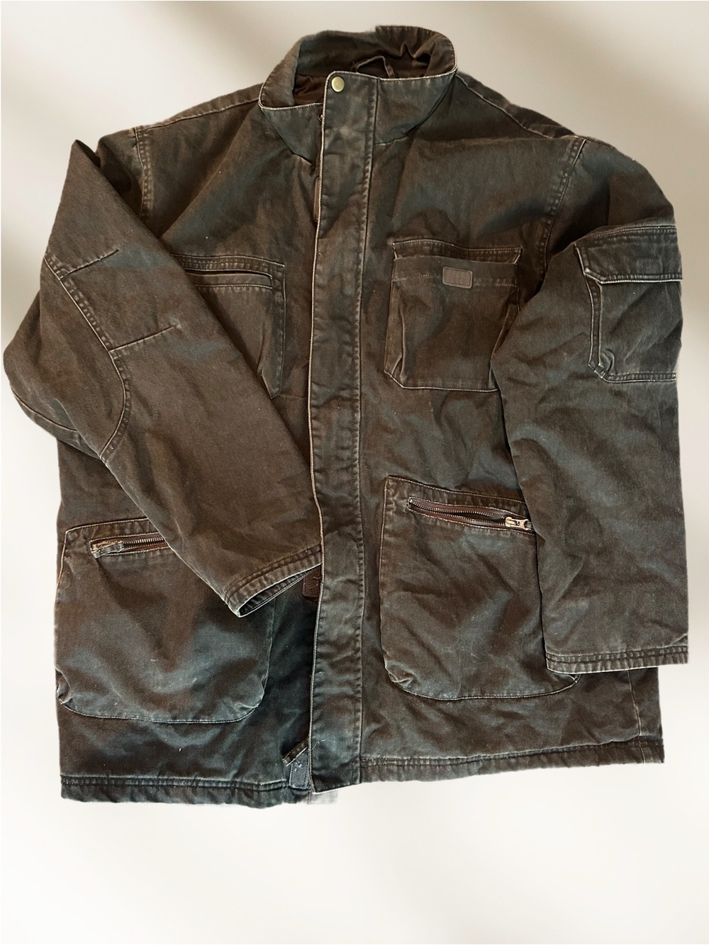 VINTAGE 90s Arizona Jean Company Men's Field Jacket in Brown w/ CD player pocket